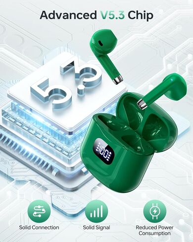 KTGEE Wireless Earbuds Bluetooth 5.3 Headphones, 40Hrs Playback Stereo Ear Buds with LED Display Charging Case IPX7 Waterproof in-Ear Earphones，Black Green in Kuwait