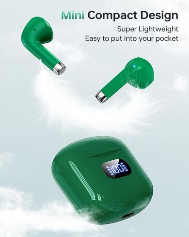 KTGEE Wireless Earbuds Bluetooth 5.3 Headphones, 40Hrs Playback Stereo Ear Buds with LED Display Charging Case IPX7 Waterproof in-Ear Earphones，Black Green in Kuwait