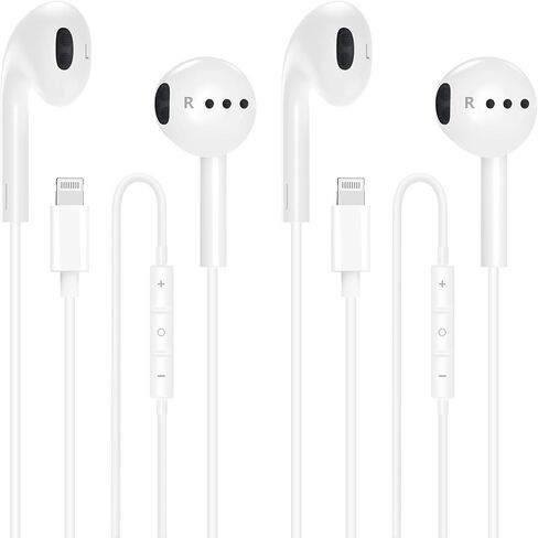 [معتمد من Apple MFi] عبوتان من سماعات الأذن السلكية لايتنينج لهاتف iPhone، سماعات رأس True Plug and Play داخل الأذن مع ميكروفون وتحكم في مستوى الصوت، عزل الضوضاء متوافق مع iPhone 14/13/12/11/XR/XS/X/8/7 in Kuwait