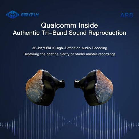Geekfly AR8 HiFi TWS Earbuds, 1BA+2PZT+1DD Hybrid Drivers, Qualcomm QCC3091 Chip with High Power AMP/DAC, Bluetooth 6.0, 3D Resin Printed, 25H Playtime, Wireless Earphones for Audiophiles in Kuwait