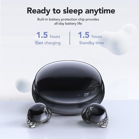 سماعات أذن MS216 Sleep Bluetooth 6.0 خفيفة الوزن في الأذن، سماعات رأس صغيرة للنوم بتصميم صغير للنوم الجانبي، وسادات أذن للنوم، تحجب ضوضاء الشخير، بطارية 60 ساعة، مكالمات عالية الدقة، أسود in Kuwait