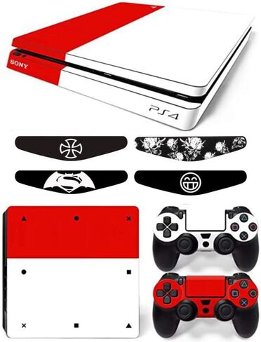 Khushi Dcor Red & White Theme 3m Skin Sticker Cover for Ps4 Slim Console and Controllers|58 in Kuwait