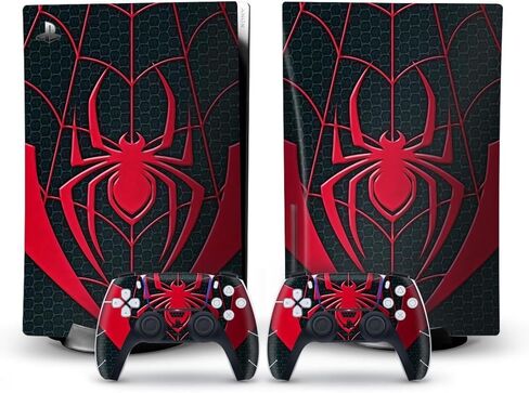 Danger Spider UV 3M Vinyl Sticker Decals for PlayStation 5 Disk Version Console and Two Dual Sense 5 Sticker Skins Black PS5 Skin Console and Controller Design [Video Game] in Kuwait
