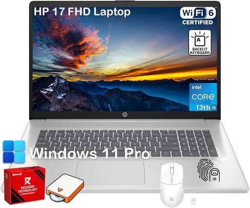 HP 17 inch Laptop Computer for Business, 17.3" FHD Anti-Glare Display, Backlit Keyboard, Fingerprint, Intel 10-Core i5-1334U, 20GB RAM, 512GB SSD, Win11 Pro, 720p HD Camera, HDMI, w/Accessories in Kuwait