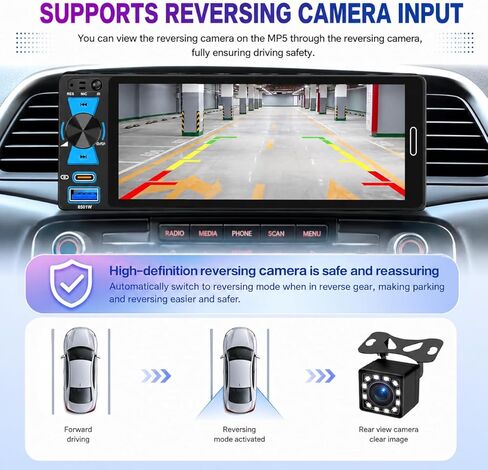 Single Din Car Stereo, 6.5 Inch in-Cell Touch Screen, Wireless Apple CarPlay Android Auto, Bluetooth 5.2, 180W Amplifier, Car Radio, Dual USB + Type-C, Backup Camera, Universal Fit for One Din Cars in Kuwait