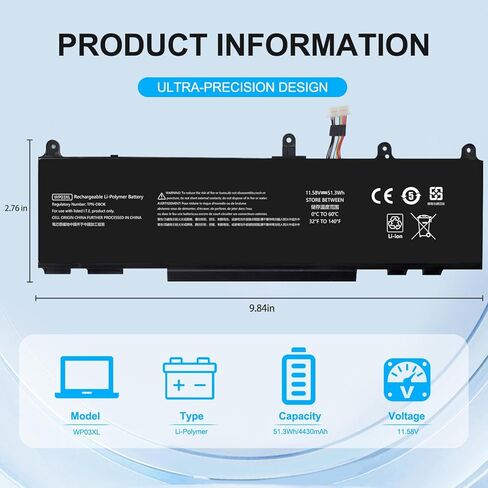 51.3Wh WP03XL M73466-005 Battery Replacement for HP EliteBook 830 835 840 845 860 865 G9 G10/ 840 860 G11/EliteBook X360 1040 G9 G10 2-in-1 in Kuwait