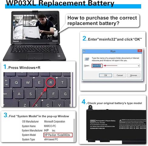 51.3Wh WP03XL M73466-005 Battery Replacement for HP EliteBook 830 835 840 845 860 865 G9 G10/ 840 860 G11/EliteBook X360 1040 G9 G10 2-in-1 in Kuwait