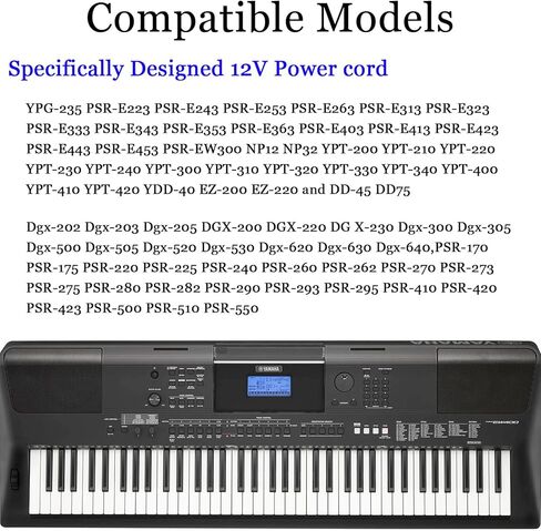 سلك محول طاقة AV 12 فولت متوافق مع البيانو الرقمي ولوحة المفاتيح المحمولة، يناسب Yamaha PSR، YPG، YPT، DGX، DD، EZ، (PA130 PA150 YPG-235 YPT-230 YPT-400 والمزيد) in Kuwait