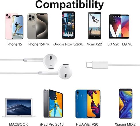 2 حزمة من سماعات الرأس السلكية من النوع C لهاتف iPhone 15 16 17 Pro Max، وسماعات USB C مع ميكروفون وسماعات أذن بخاصية إلغاء الضوضاء عن بعد لهاتف iPhone 15 Pro Max وiPad 2Gen in Kuwait