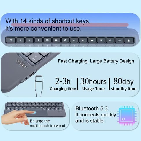 Detachable Keyboard Case for iPad 11 A16/10th Generation/Air 11-inch M3 2025/M2, Bluetooth Backlit Trackpad Keyboard Slim Cover for iPad Pro 11 (1st/2nd/3rd/4th) & iPad Air 5/4,Grey in Kuwait