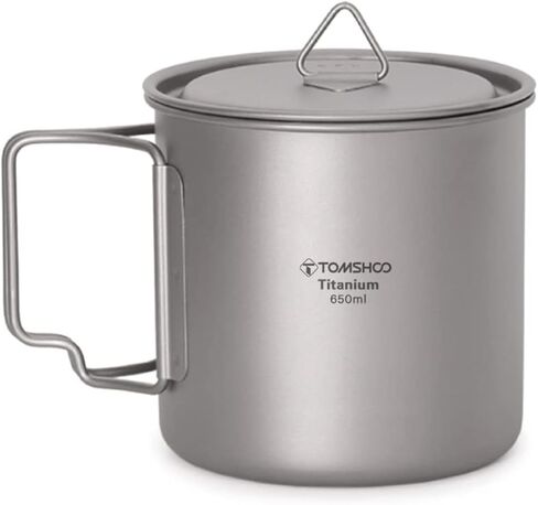 TOMSHOO وعاء تيتانيوم للتخييم، كوب تيتانيوم خارجي مع غطاء، كوب قهوة للتخييم مع مقبض قابل للطي للتخييم والمشي لمسافات طويلة والسفر وحقيبة الظهر والتخييم والنار المفتوحة in Kuwait