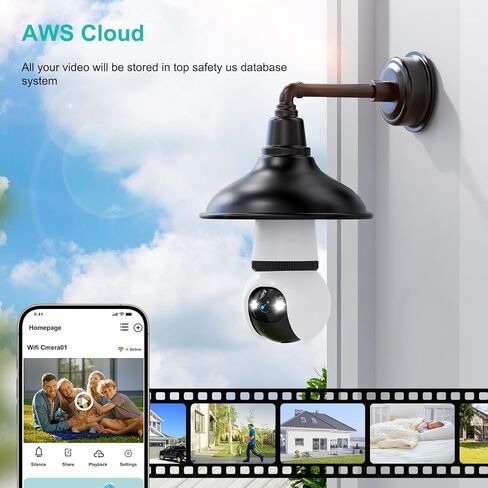 كاميرا مراقبة Hawkray Light Bulb Security لاسلكية للاستخدام الداخلي والخارجي - 5&2.4 جيجا هرتز واي فاي ثنائي النطاق، إمالة 360 درجة، رؤية ليلية ملونة 2K، كشف الحركة وإنذار صفارات الإنذار، صوت ثنائي الاتجاه in Kuwait