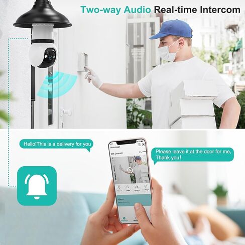 كاميرا مراقبة Hawkray Light Bulb Security لاسلكية للاستخدام الداخلي والخارجي - 5&2.4 جيجا هرتز واي فاي ثنائي النطاق، إمالة 360 درجة، رؤية ليلية ملونة 2K، كشف الحركة وإنذار صفارات الإنذار، صوت ثنائي الاتجاه in Kuwait