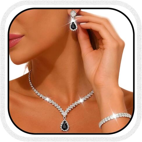 CLOACE Rhinestone Wedding Jewelry Set Silver Sparkly Earrings Bracelet Prom Necklace Jewelry Accessories for Women and Brides in Saudi Arabia