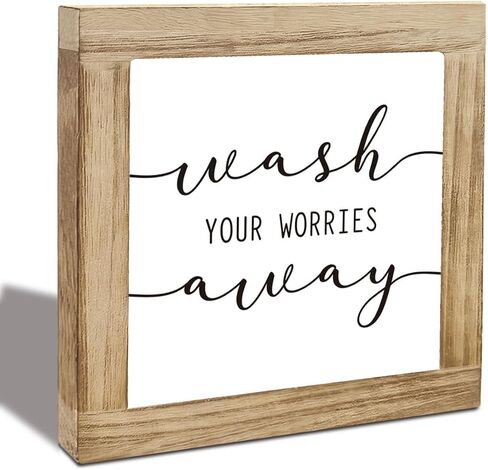 Farmhouse Bathroom Box Box Sign-Gash Works Hours بعيدًا ، ديكور مكتب غرفة الغسيل المضحكة ، ديكور الحمام الملهم ، ديكور غسل المرحاض الأخضر ، ديكورات الطاولة ، 5.9x5.9x0.7inches in Saudi Arabia