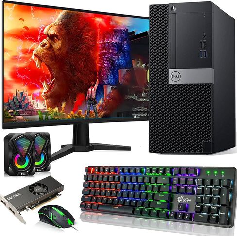 Dell Gaming Tower Desktop PC – Intel Core i7-7700 – 16GB DDR4 RAM – 1TB SSD – GeForce GT 1030 – 24" Monitor – RGB Keyboard & Mouse – RGB Speakers – Windows 11 Pro – Gaming Computer (Renewed) in Kuwait