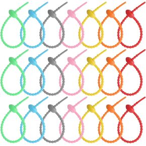 21 PCS Colorful Silicone Zip Ties, 8.26 Inch Reusable Silicone Ties for Cord & Cable, Multi Purpose Zip Straps, Food Sealing Rubber Tie, Cables Strap Organizer in Kuwait