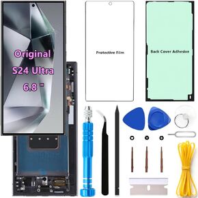 شاشة بديلة أصلية 6.8 بوصة AMOLED 120 هرتز S24 Ultra OEM لهاتف Samsung Galaxy S24Ultra 5G SM-S928U SM-S928U1 مجموعة محول رقمي لشاشة تعمل باللمس (إطار رمادي + واقي + لاصق + أدوات) in Kuwait