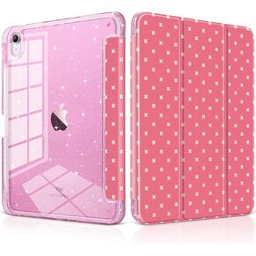 حافظة DONGKE لجهاز iPad Pro 11 بوصة - تناسب M5 2025 / M4 2024، ظهر أكريليك لامع مقاوم للصدمات، حامل أقلام رصاص، حامل ثلاثي الطي، دعم النوم/الاستيقاظ التلقائي ومعرف اللمس - وردي داكن منقط in Kuwait