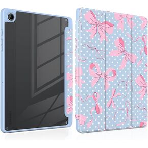 MEEgoodo Case for Samsung Galaxy Tab A11 Plus 2026/A9 Plus 11 inch 2024, (Fit Model SM-X230/X236/X238/X210/X216/X218), Tablet Case with Silk Texture & PC Clear Back Cover,White Polka Dots & Pink Bows in Kuwait