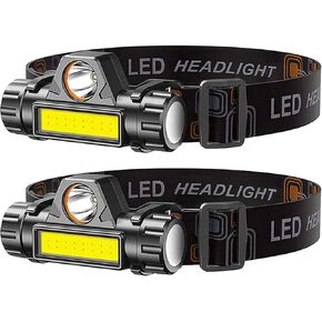 2 Pack Rechargeable Forehead Head Light - Night Walking Construction Headlamp USB 2000 Lumens Waterproof LED Lights Rotation Adjustment Modes for Camping Fishing Garage Work Headlight Flashlight in Kuwait