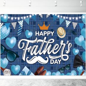 7 x 5 FT Father’s Day Backdrop – Blue Plaid Happy Father’s Day Photography Background with Hearts, Glasses, Hats, and Banners for Dad’s Celebration Parties in Saudi Arabia