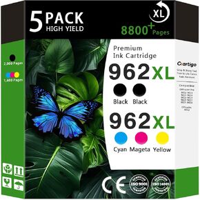 خراطيش حبر 962XL عالية الإنتاجية متوافقة مع حزمة كومبو HP 962XL HP962 HP962XL بديلة لطابعات OfficeJet Pro 9015e 9010 9025e 9010e 9012 9015 9018 9020 (أسود/سماوي/أرجواني/أصفر 5 عبوات) in Kuwait