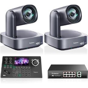 Tenveo 4K PTZ Camera and Conroller Bundle/Kit - 2-Pack 12X Optical Zoom AI Tracking NDI Cameras (LAN/HDMI/USB3.0), 5-inch Screen NDI Joystick Controller, and 8-Port Gigabit PoE Network Switch in Kuwait