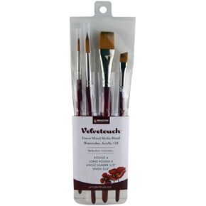 فرشاة Princeton Velvetouch، وسائط مختلطة للأكريليك، الزيوت، ألوان مائية سلسلة 3950، مجموعة احترافية 4 قطع 100 in Kuwait
