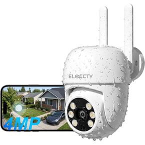 ELECCTV 4MP 2K Security Camera Outdoor with Color Night Vision, Plug-in WiFi Camera for Home Security with 24/7 Recording, 2.4/5GHz WiFi, 355° PTZ Camera, Siren Alarm, 2-Way Audio, SD/Cloud Storage in Kuwait