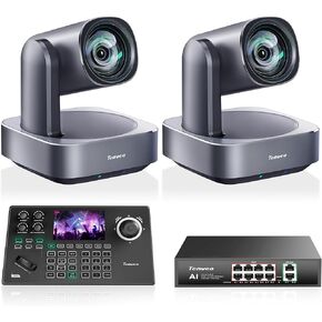مجموعة/مجموعة كاميرا Tenveo 4K PTZ وConroller - عبوتان من كاميرات التتبع AI بتكبير بصري 12X (LAN/HDMI/USB3.0)، وحدة تحكم عصا التحكم NDI بشاشة 5 بوصات، ومحول شبكة Gigabit PoE بـ 8 منافذ in Kuwait