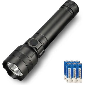 مصباح يدوي تكتيكي SuperFire LED، 1300 لومن عالي مع 6 بطاريات AA متضمنة، ألومنيوم عالي التحمل، وقت تشغيل 18 ساعة، 4 أوضاع، مقاوم للماء IP44 لانقطاع الطاقة، وطوارئ الإعصار والتخييم in Kuwait