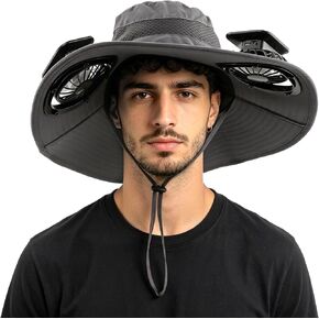 Solar Fan Hat Wide Brim with 2 Built-in Fans, Solar USB Rechargeable Cooling Hat for Fishing Hiking Camping Gardening in Kuwait