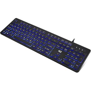 Adesso AKB-139EB لوحة مفاتيح LED مضيئة بطباعة كبيرة 2X مفاتيح بأحرف كبيرة بإضاءة خلفية زرقاء مفاتيح هادئة منخفضة سلكية USB 104 مفتاح تحكم في الوسائط المتعددة مقاومة للماء in Kuwait