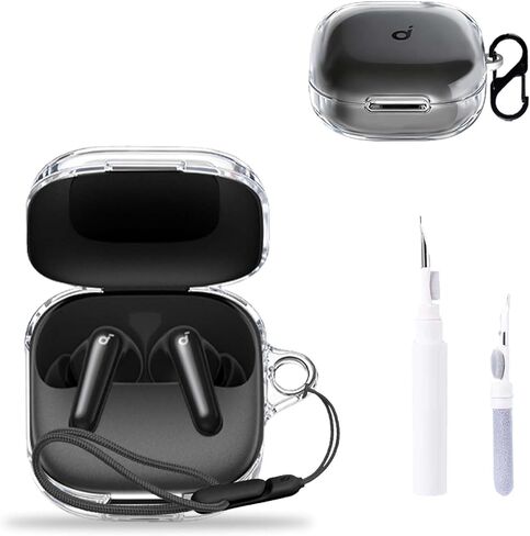 for Anker Soundcore P31i Case Cover,NOUKAJU Earphone Protective Case (with Carabiner + Lanyard + Cleaning Pen) Drop-Proof,Scratch-Proof,Protective Cover for Soundcore P31i(Clear) in Kuwait