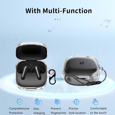 for Anker Soundcore P31i Case Cover,NOUKAJU Earphone Protective Case (with Carabiner + Lanyard + Cleaning Pen) Drop-Proof,Scratch-Proof,Protective Cover for Soundcore P31i(Clear) in Kuwait