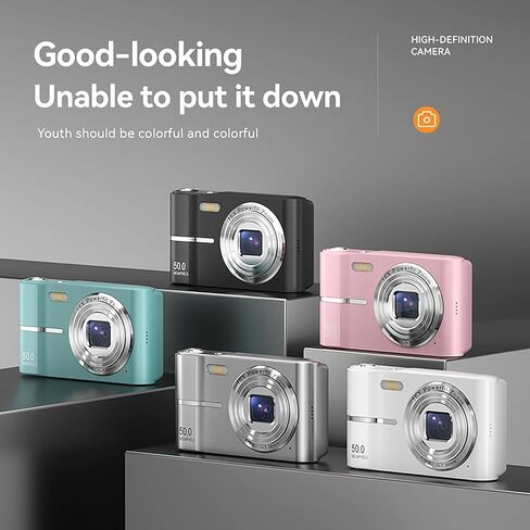 Digital Camera, Autofocus 4K Ultra HD Imaging, 50MP Portable Compact Camera with 32GB Memory Card, 16X Zoom, Flash & Anti-Shake, for Teens and Adult Beginners,1 Batteries (Silver) in Kuwait