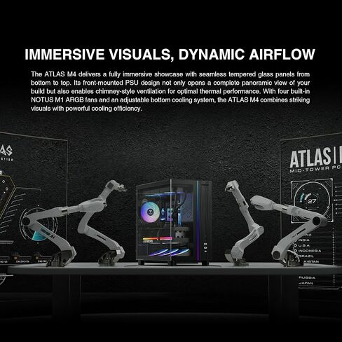 Gamdias Atlas M4 Mid-Tower Gaming PC Case, Mini-ITX, Micro-ATX, and ATX, 4x120mm PWM ARGB Fans, Adjustable Angle Lower Fan Mount, Front-Mounted PSU Design, Modular Tool Free in Kuwait