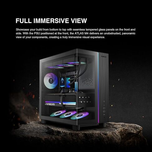 Gamdias Atlas M4 Mid-Tower Gaming PC Case, Mini-ITX, Micro-ATX, and ATX, 4x120mm PWM ARGB Fans, Adjustable Angle Lower Fan Mount, Front-Mounted PSU Design, Modular Tool Free in Kuwait