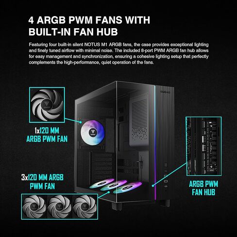 Gamdias Atlas M4 Mid-Tower Gaming PC Case, Mini-ITX, Micro-ATX, and ATX, 4x120mm PWM ARGB Fans, Adjustable Angle Lower Fan Mount, Front-Mounted PSU Design, Modular Tool Free in Kuwait
