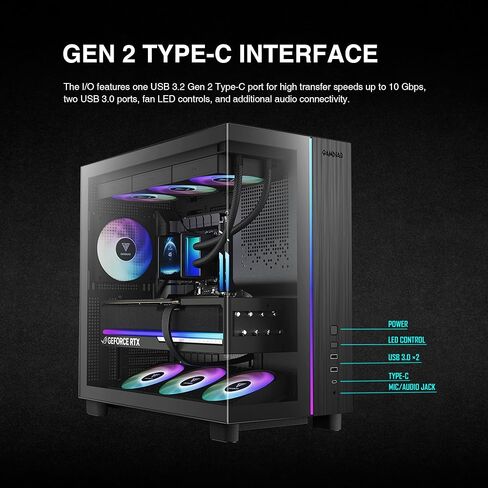 Gamdias Atlas M4 Mid-Tower Gaming PC Case, Mini-ITX, Micro-ATX, and ATX, 4x120mm PWM ARGB Fans, Adjustable Angle Lower Fan Mount, Front-Mounted PSU Design, Modular Tool Free in Kuwait