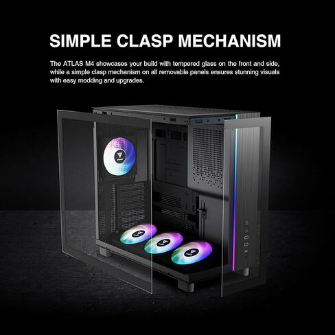 Gamdias Atlas M4 Mid-Tower Gaming PC Case, Mini-ITX, Micro-ATX, and ATX, 4x120mm PWM ARGB Fans, Adjustable Angle Lower Fan Mount, Front-Mounted PSU Design, Modular Tool Free in Kuwait