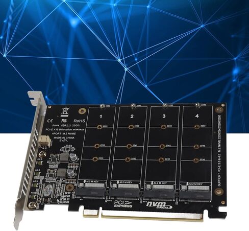 بطاقة محول M2 NVMe SSD إلى PCIE X16، بطاقة توسيع قارئ محول القرص الصلب 4 منافذ M مع 4 مؤشرات LED، تدعم بروتوكول PCIE 3 0, 4 0 (ph44) in Kuwait