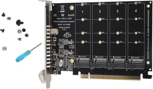 بطاقة محول M2 NVMe SSD إلى PCIE X16، بطاقة توسيع قارئ محول القرص الصلب 4 منافذ M مع 4 مؤشرات LED، تدعم بروتوكول PCIE 3 0, 4 0 (ph44) in Kuwait