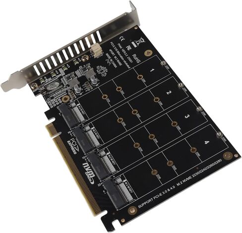 بطاقة محول M2 NVMe SSD إلى PCIE X16، بطاقة توسيع قارئ محول القرص الصلب 4 منافذ M مع 4 مؤشرات LED، تدعم بروتوكول PCIE 3 0, 4 0 (ph44) in Kuwait