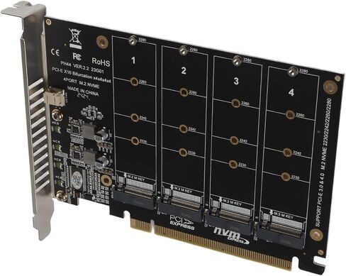 بطاقة محول M2 NVMe SSD إلى PCIE X16، بطاقة توسيع قارئ محول القرص الصلب 4 منافذ M مع 4 مؤشرات LED، تدعم بروتوكول PCIE 3 0, 4 0 (ph44) in Kuwait