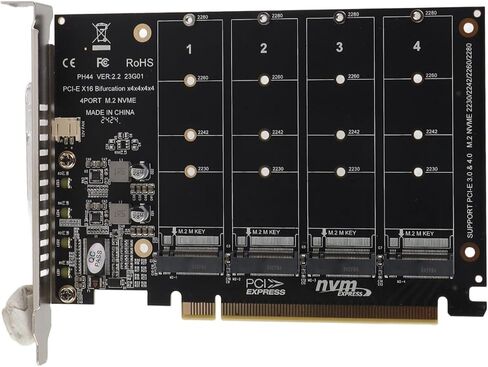 بطاقة محول M2 NVMe SSD إلى PCIE X16، بطاقة توسيع قارئ محول القرص الصلب 4 منافذ M مع 4 مؤشرات LED، تدعم بروتوكول PCIE 3 0, 4 0 (ph44) in Kuwait