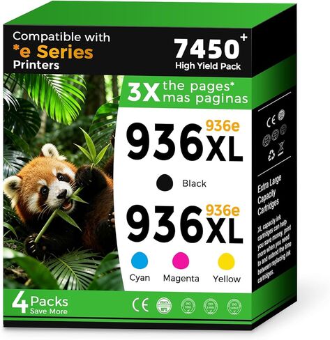 936 936XL Ink Cartridges Combo Pack Replacement for HP 936e 936 XL Ink Cartridges for HP printers OfficeJet Pro 9125e 9120e 9135e 9730e 9130e 9122e 9110b 9130b (Black Cyan Magenta Yellow) for HP936 in Kuwait