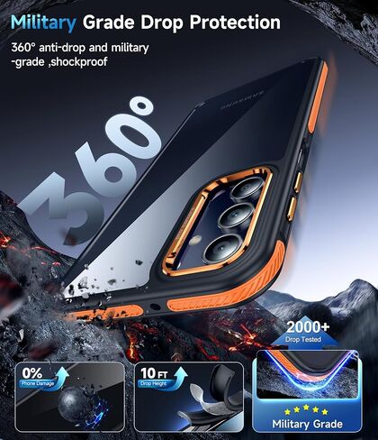 حافظة هاتف LeYi لهاتف Galaxy A15-5G: حماية من السقوط بدرجة عسكرية، مقبض مضاد للانزلاق، نحيف للغاية وشفاف، أزرار معدنية دقيقة لهاتف Android Samsung A 15 5G، برتقالي in Kuwait