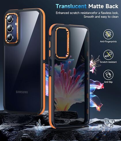 حافظة هاتف LeYi لهاتف Galaxy A15-5G: حماية من السقوط بدرجة عسكرية، مقبض مضاد للانزلاق، نحيف للغاية وشفاف، أزرار معدنية دقيقة لهاتف Android Samsung A 15 5G، برتقالي in Kuwait
